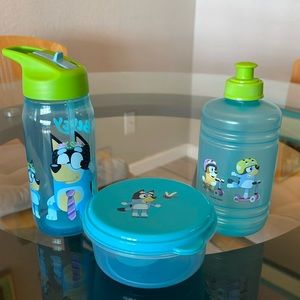 Bluey Set! Brand New, 1 Water Bottles 1 Sippy Cup & 1 Snack Cup. Zak Designs